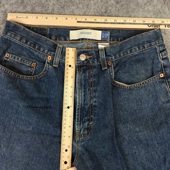 GAP Jeans 33x32 Mens Dark Wash Relaxed Straight 100 Cotton Solid Zip Fly Blue - Picture 8 of 15
